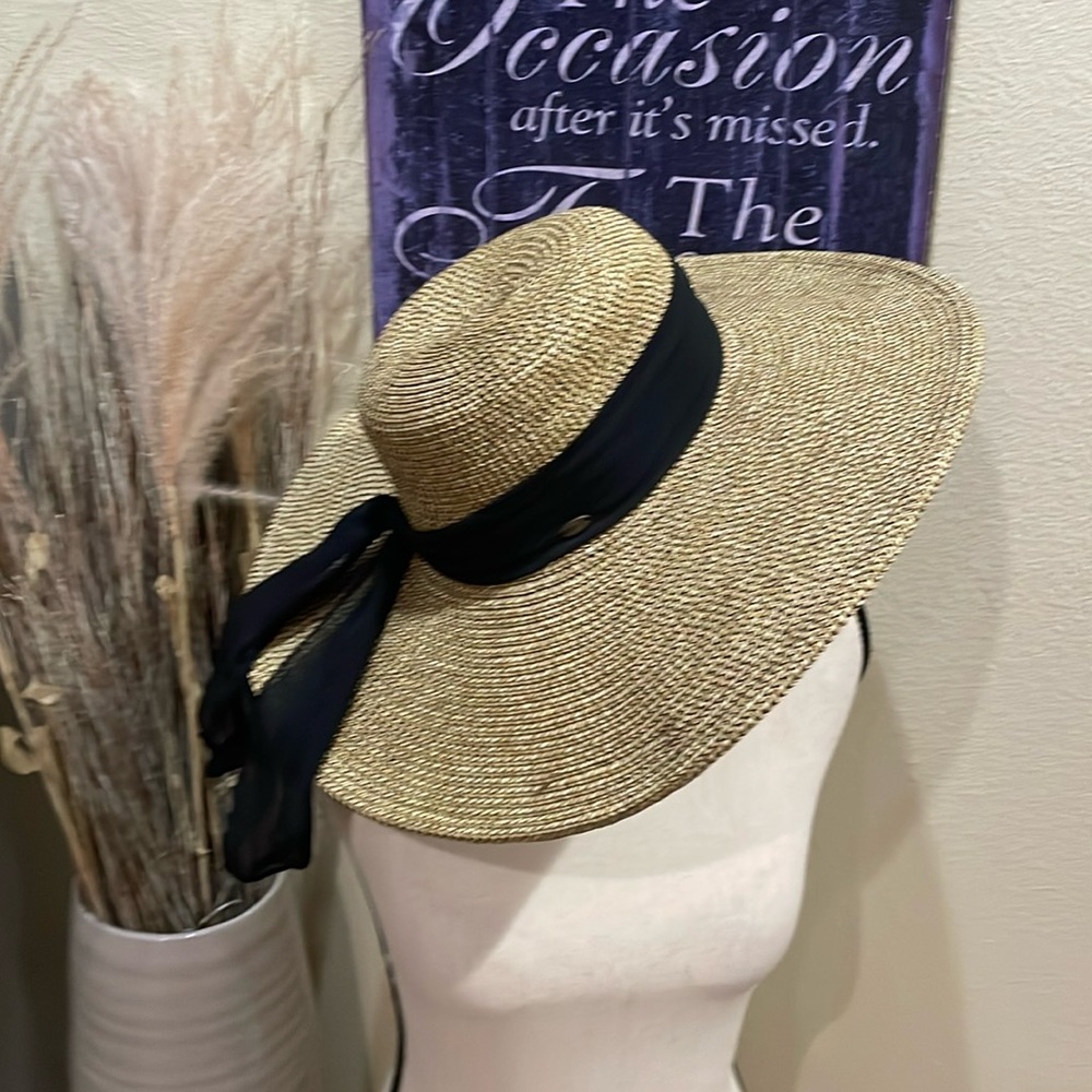 HBY Miami Straw Toyo Braid Scarf Banded Beach Oversized Sun Hat One Size